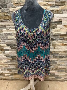 Women's Teal & Navy Patterned Sleeveless Tank Top